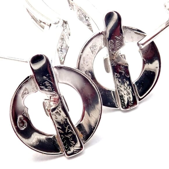Authentic! Van Cleef & Arpels 18k White Gold Diamond Large Hoop Earrings - Picture 5 of 16